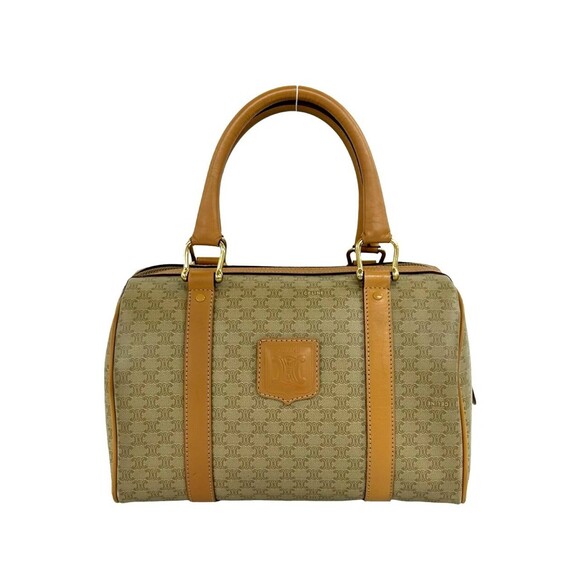 CELINE Handbags - CELINE Vintage Macadam Blazon Pattern Leather Handbag Boston Bag Beige Brown ...